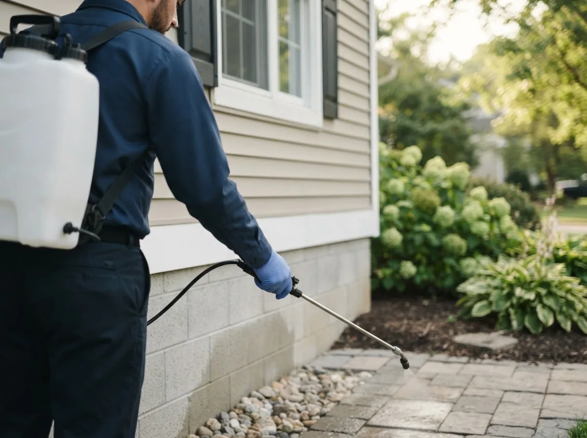 Pest control technician inspecting a home in Post Falls, ID